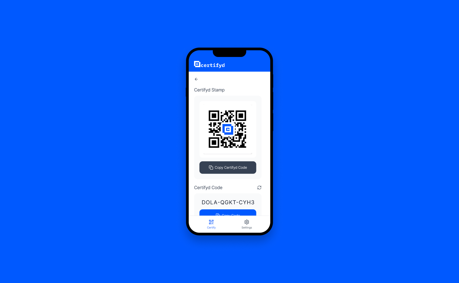 Certifyd QR code screen